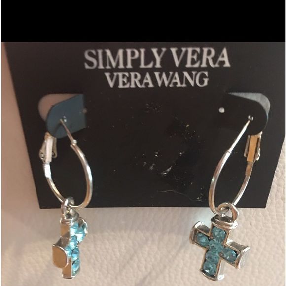 Vera Bradley Jewelry - Blue stone cross hoop dangle earrings